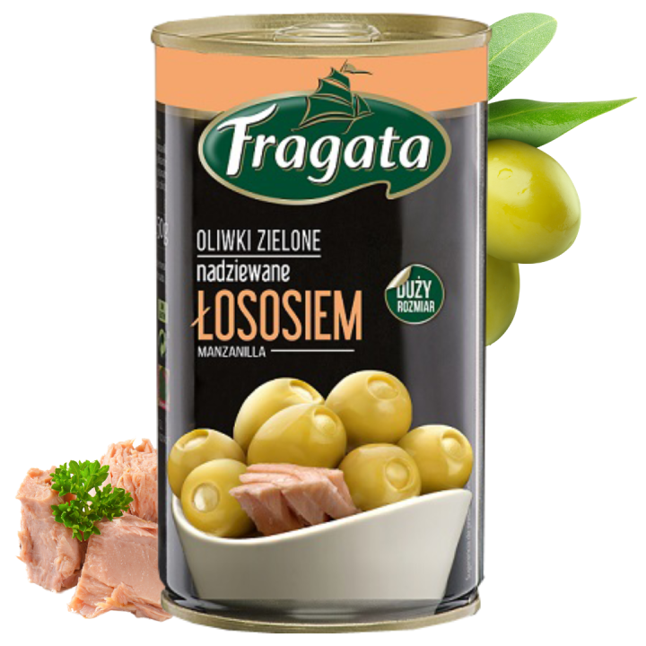 Oliwki zielone nadziewane Łososiem FRAGATA 300g przyjęcie impreza przekąska