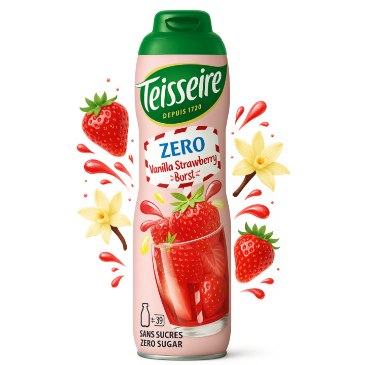 Syrop Teisseire Kids koncentrat 0,6L bez cukru Wanilia Truskawka do wodyAMK