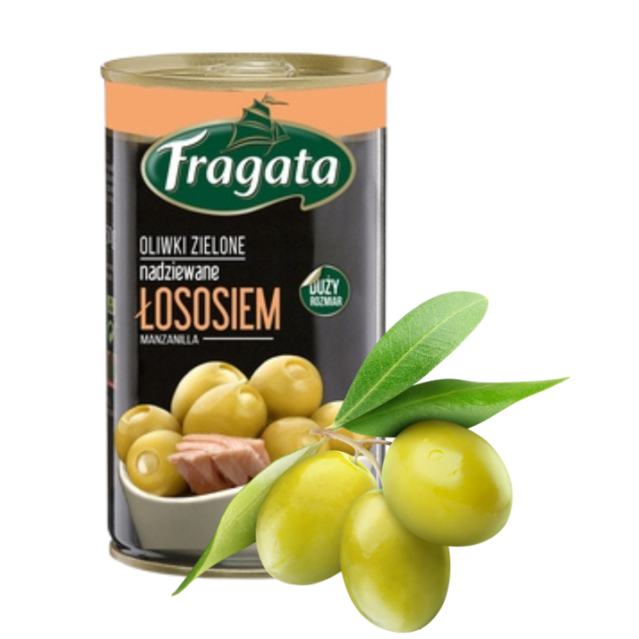 Oliwki zielone nadziewane Łososiem FRAGATA 300g przyjęcie impreza przekąska