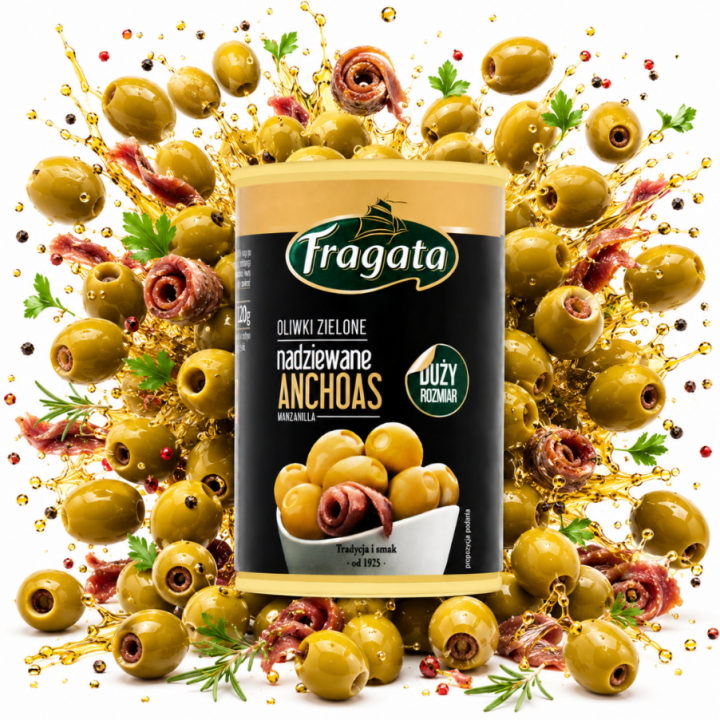 Oliwki zielone z anchoas FRAGATA sardele 300g przyjęcie impreza przekąska AMKpl
