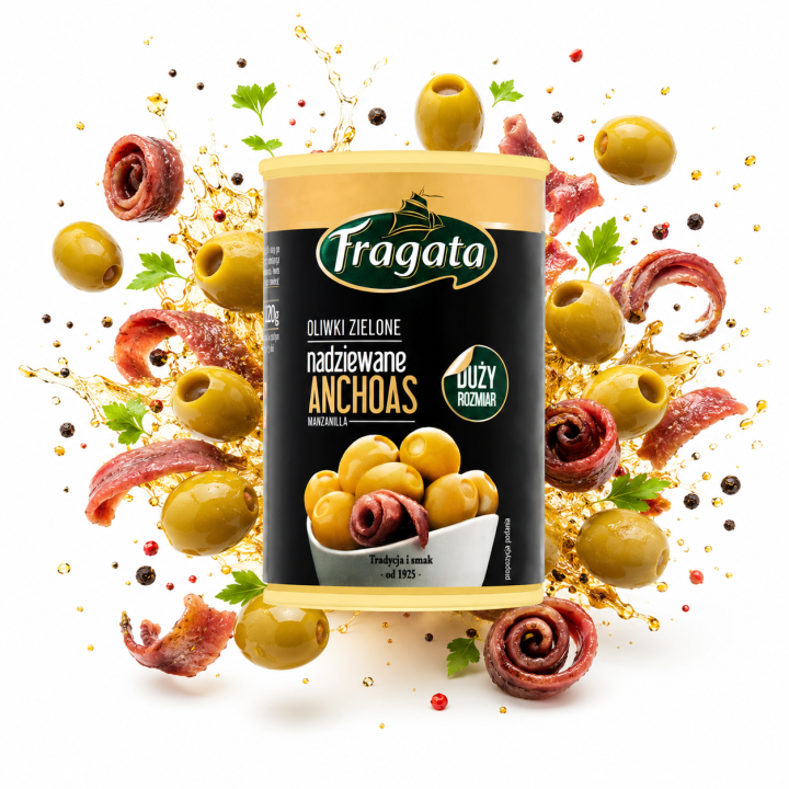 Oliwki zielone z anchoas FRAGATA sardele 300g przyjęcie impreza przekąska AMKpl