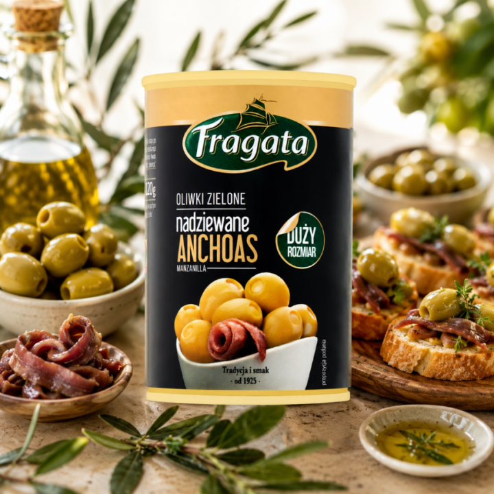 Oliwki zielone z anchoas FRAGATA sardele 300g przyjęcie impreza przekąska AMKpl