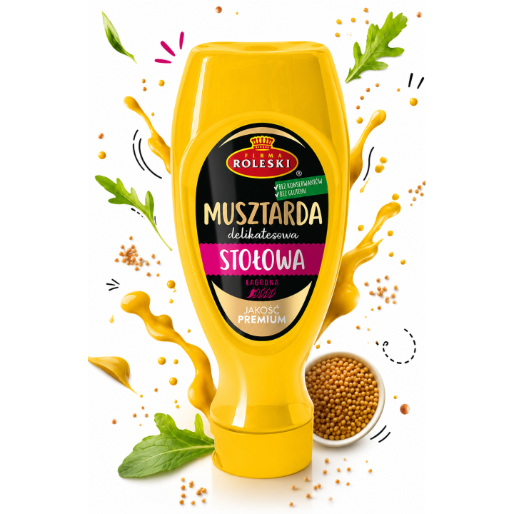 Roleski Musztarda Stołowa 425g Łagodna Do Hot Dogów i Grilla