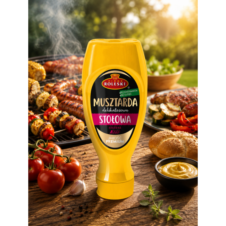 Roleski Musztarda Stołowa 425g Łagodna Do Hot Dogów i Grilla