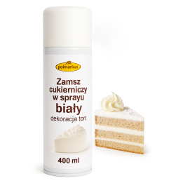 Zamsz cukierniczy w sprayu biały Polmarkus KOMUNIA dekoracja tort deser 400ml AMK