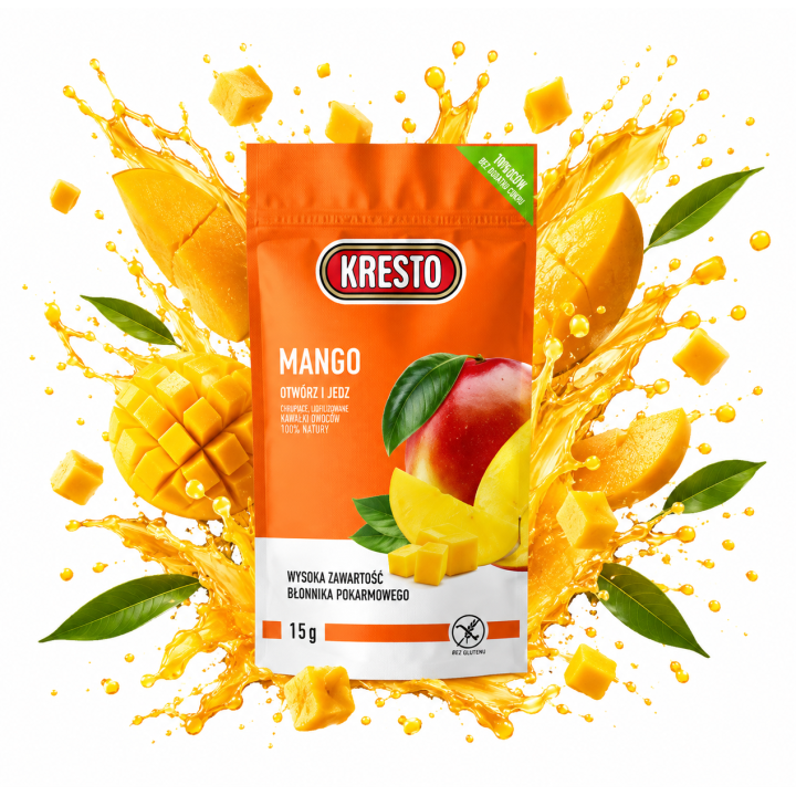 Mango liofilizowane Kresto 15g MANGO 100% owoc, zdrowa przekąska bez cukruAMK