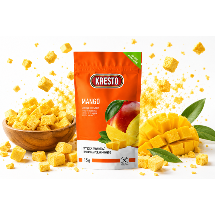 Mango liofilizowane Kresto 15g MANGO 100% owoc, zdrowa przekąska bez cukruAMK