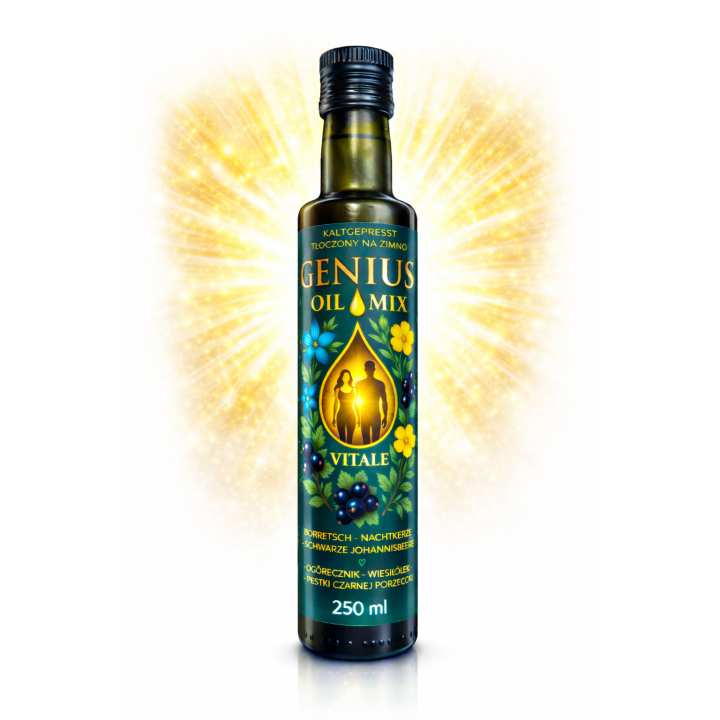 Olej GLA Wiesiołek Ogórecznik Czarna Porzeczka Genius Oil Nierafinowany