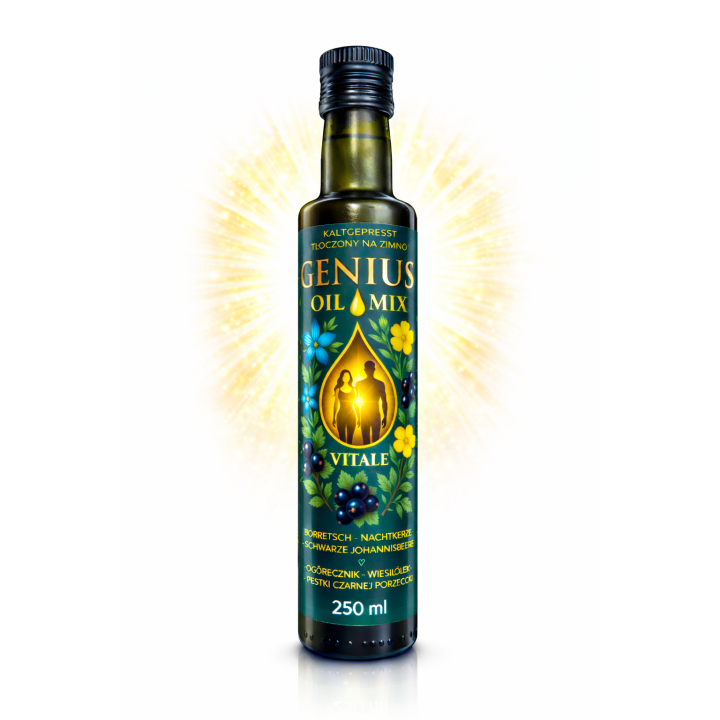 Olej GLA Wiesiołek Ogórecznik Czarna Porzeczka Genius Oil Nierafinowany