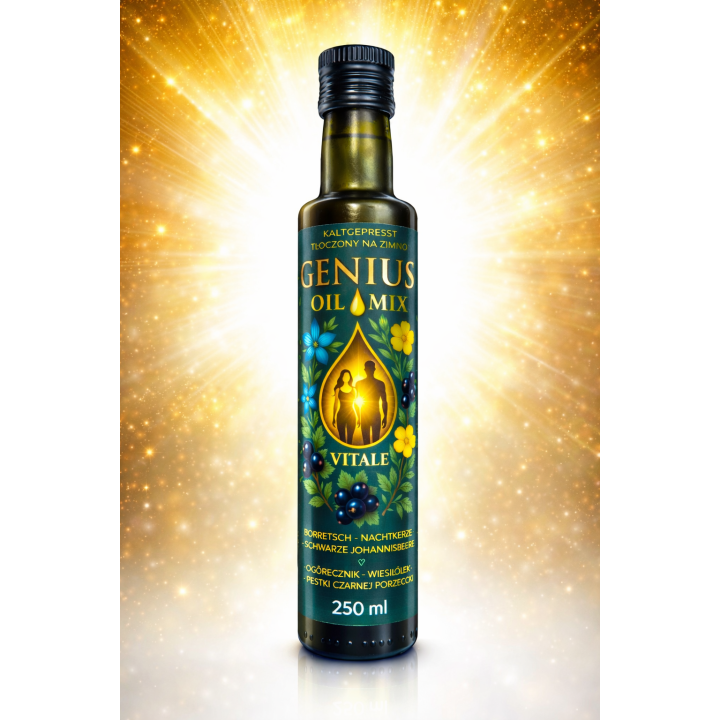 Olej GLA Wiesiołek Ogórecznik Czarna Porzeczka Genius Oil Nierafinowany