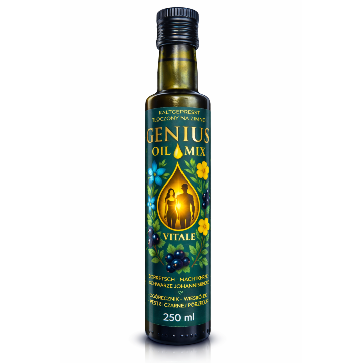 Olej GLA Wiesiołek Ogórecznik Czarna Porzeczka Genius Oil Nierafinowany