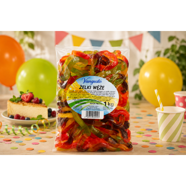 Vangusto Żelki Węże 1kg Owocowe Miękkie Grube Aromatyczne Żelki Smaczne