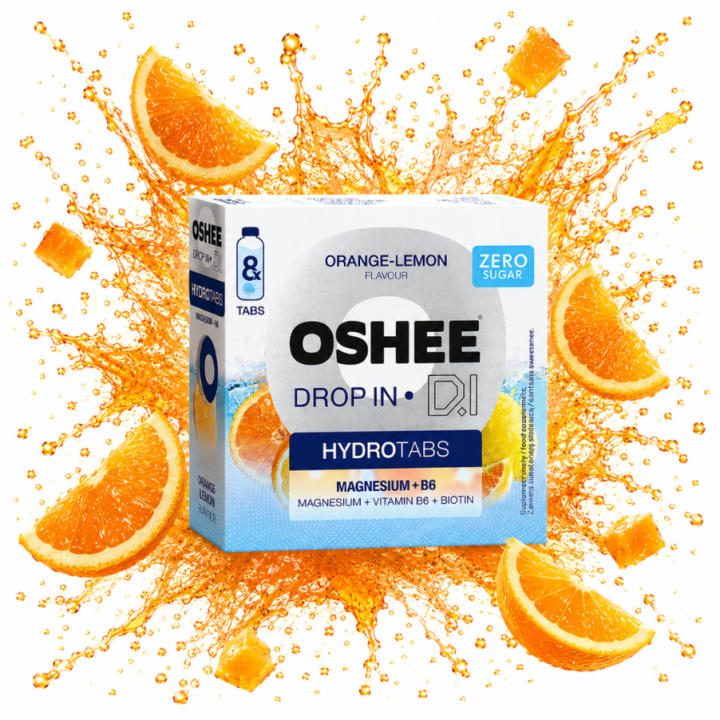 OSHEE Drop in Hydrotabs Magnez + B6 pomarańcza 8 tabletek FIT Zero Cukru
