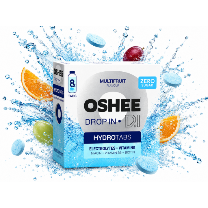 OSHEE DROP IN HydroTabs Elektrolity + Witaminy Wieloowocowy 8 tabletek amk