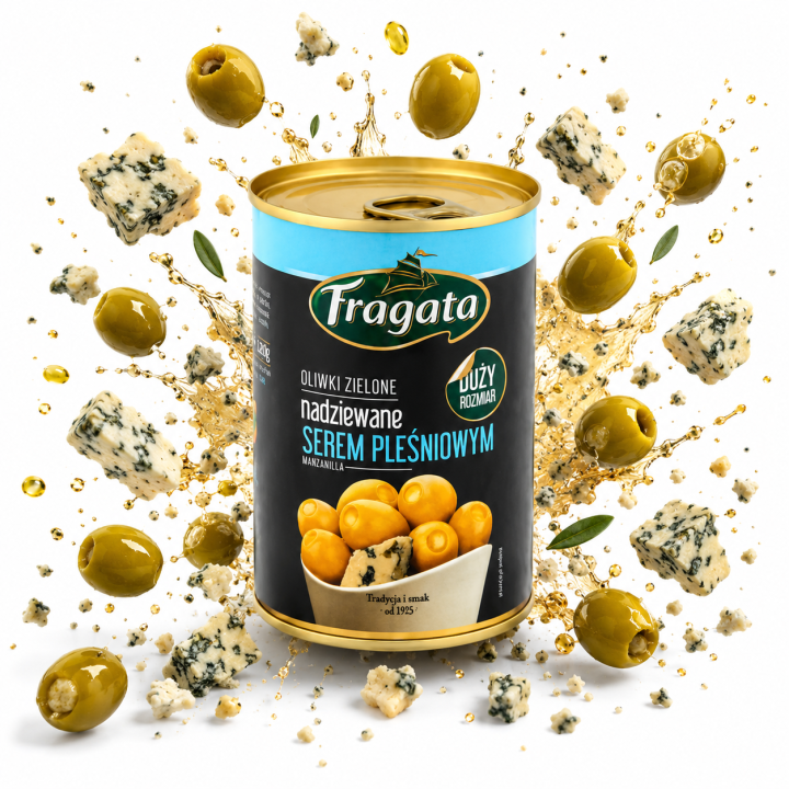 Oliwki zielone z serem pleśniowym FRAGATA 300g przyjęcie impreza przekąska