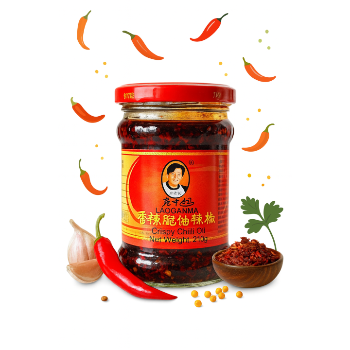 Chrupiące Chili w Oleju Sojowym Lao Gan Ma 210g Ostra Papryczka dodatek AMK