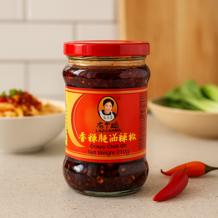 Chrupiące Chili w Oleju Sojowym Lao Gan Ma 210g Ostra Papryczka dodatek AMK