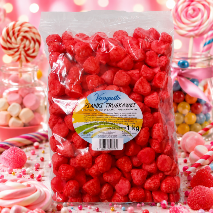 1000g Vangusto Pianki Truskawki 1kg  Pianki Żelowe O Smaku Truskawkowym