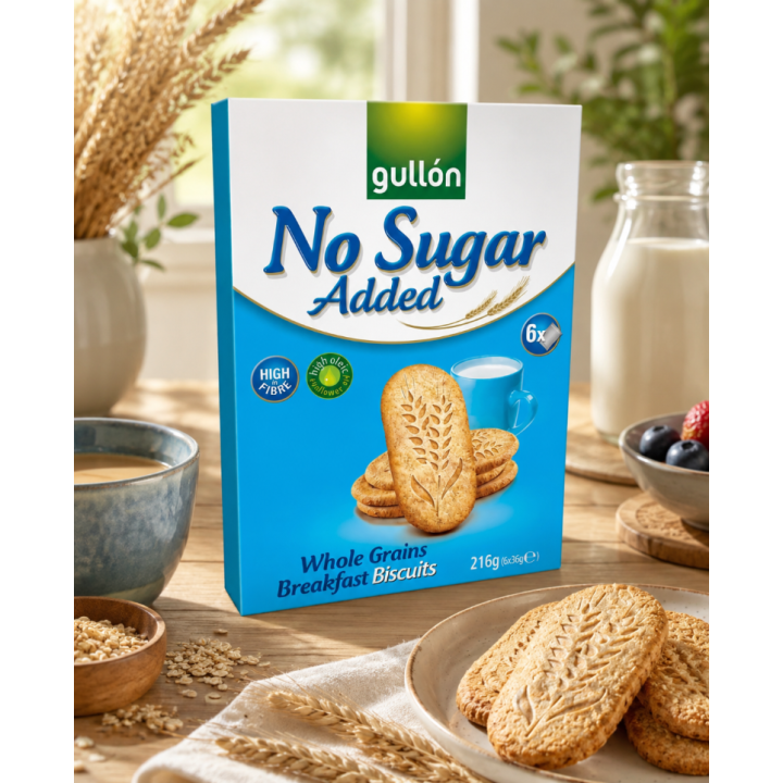 Gullón Breakfast biscuits - Ciasteczka ze zbóż pełnoziarnistych. Bez dodatku cukrów 216 g