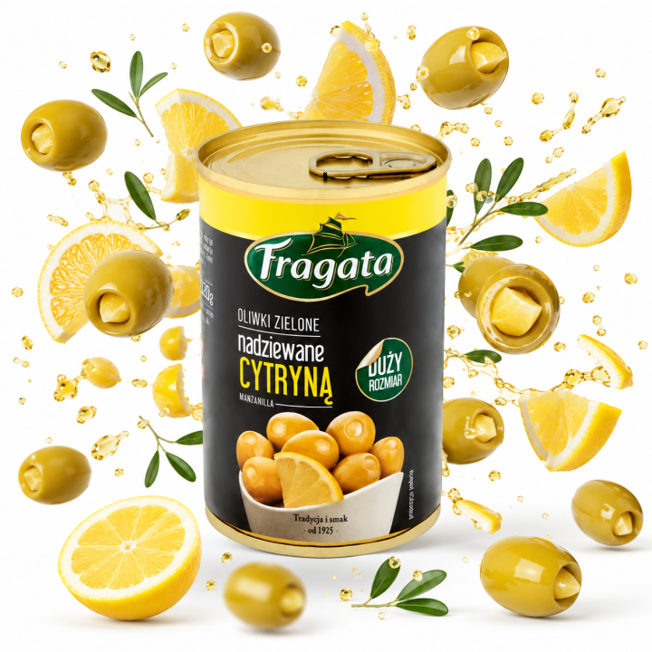 Oliwki zielone nadziewane cytryną FRAGATA 300g przyjęcie impreza przekąska