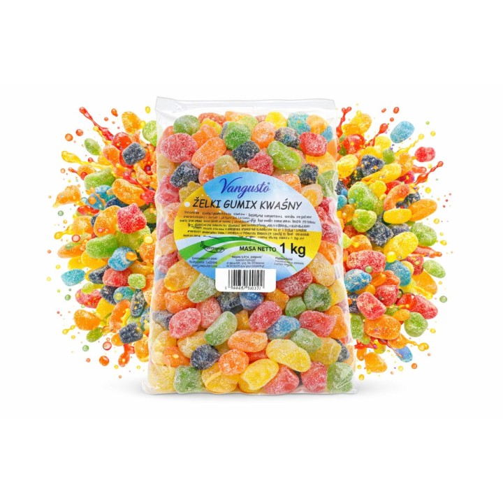 Vangusto Żelki Mix Gumix Kwaśny 1kg Owocowe Miękkie Kwaśne Żelki kolorowe