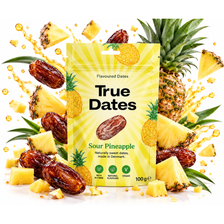 True Dates 100g Sour Pineapple Kwaśny Ananas Bez Cukru Zdrowe Naturalne