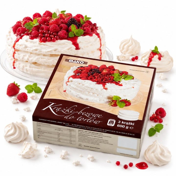 Krążki bezowe do tortów. BEZY. Ciastka kruche BEZ GUTENU Mako 600 g Premium