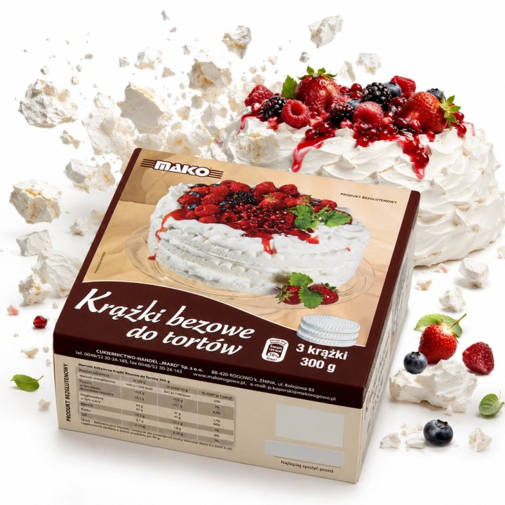 Krążki bezowe do tortów. BEZY. Ciastka kruche BEZ GLUTENU Mako 300 g
