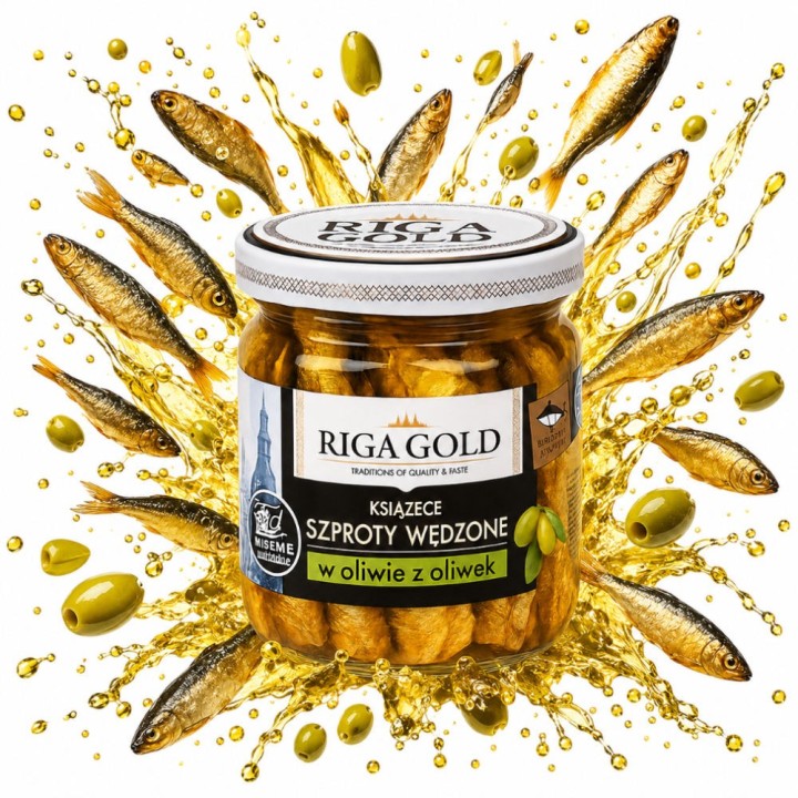 Wędzone szproty Riga Gold 100g w oliwie z oliwek litewskie produkt premiumAMK