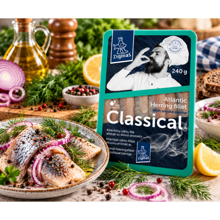 Zigmas Filety Śledziowe solone w oleju z aromatem dymu 240g Litewski smak AMK