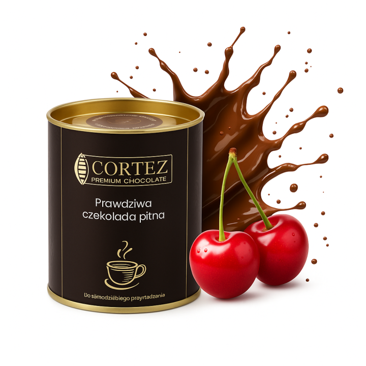 Czekolada pitna Cortez mleczna z wiśniami liofilizowanymi 200g na prezentAMK