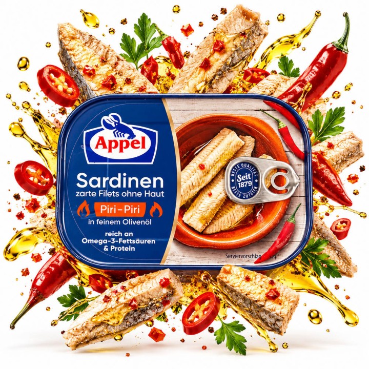 Appel Filety sardynki bez skóry w oliwie pikantnie przyprawione 105g