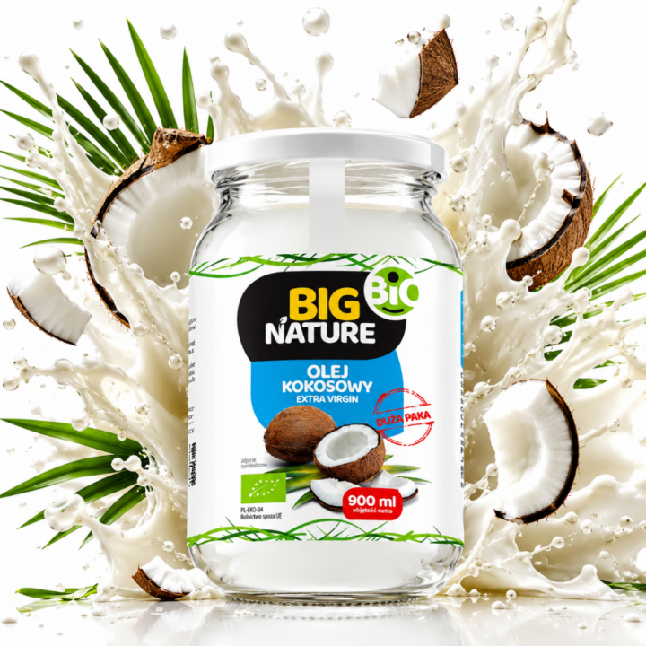 Olej Kokosowy Extra Virgin BIO 900 ml Big Nature Tłoczony na Zimno Premium