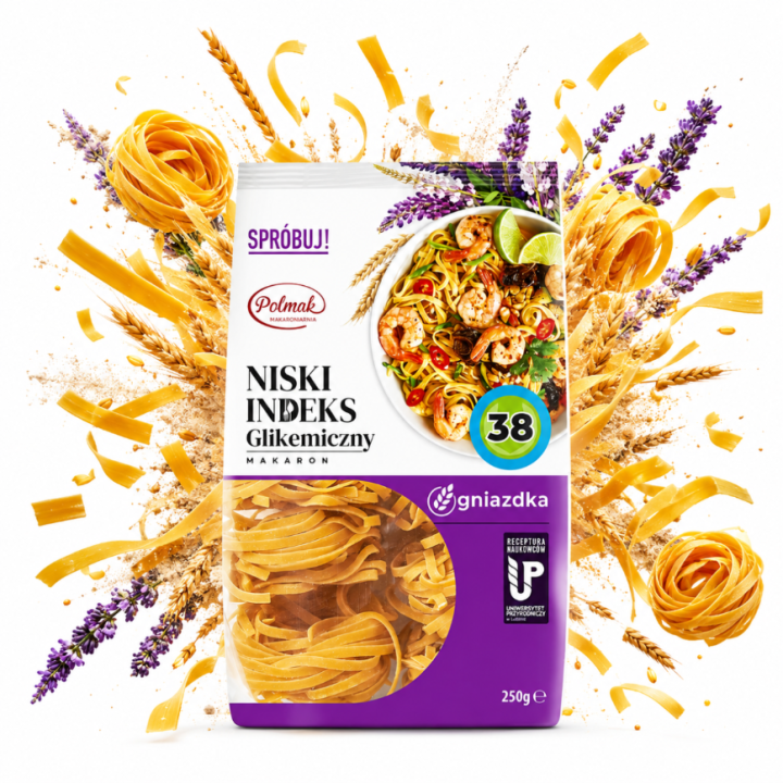 MAKARON NISKI IG POLMAK 250g GNIAZDKA NISKI INDEKS GLIKEMICZNY