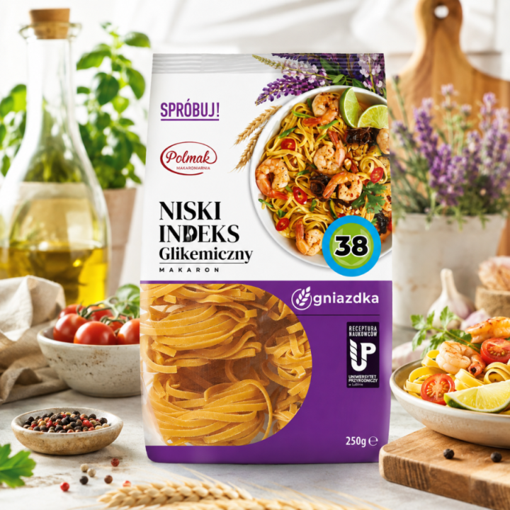 MAKARON NISKI IG POLMAK 250g GNIAZDKA NISKI INDEKS GLIKEMICZNY