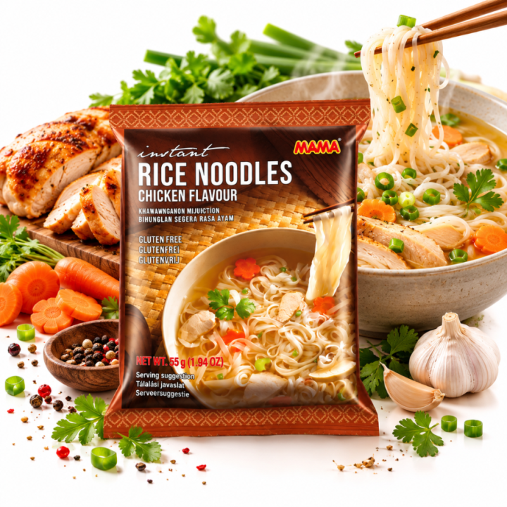 Instant Rice Noodles Chicken Makaron Kurczak Ryżowy Zupka Mama 55g Tajska
