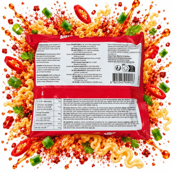 Ottogi Jin Spicy Ramen 120 g Ostra Koreańska Zupka Instant Hot Makaron