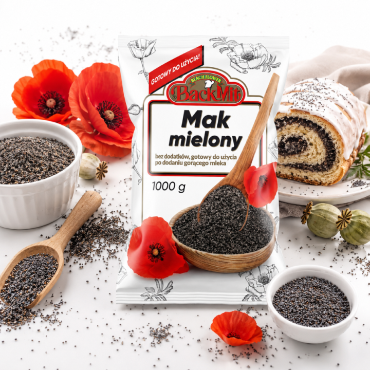 Mak mielony BackMIT 1000g duże świąteczne opakowanie 1kg maku mielonegoAMK