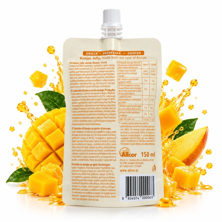 Konjac Galaretka Mango 150ml Przekąska 4 kcal Jelly Bez Cukru Vege