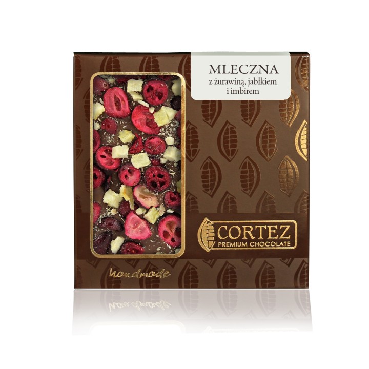 ,,CORTEZ Czekolada MLECZNA z żurawiną, jabłkiem i imbirem 85gAMK