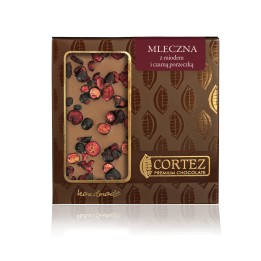 ,,CORTEZ Czekolada MLECZNA z czarną porzeczką i miodem 85gAMK
