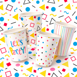 Kubek papierowy z plastikiem na imprezę 250 ml Kubeczki PARTY 50 szt MIX