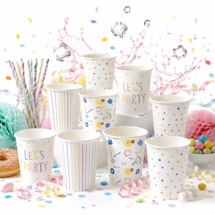 Kubek papierowy z plastikiem na imprezę 250 ml Kubeczki PARTY 50 szt MIX