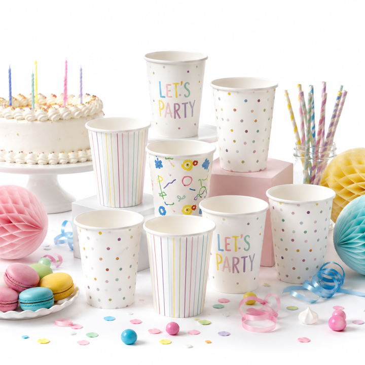 Kubek papierowy z plastikiem na imprezę 250 ml Kubeczki PARTY 50 szt MIX