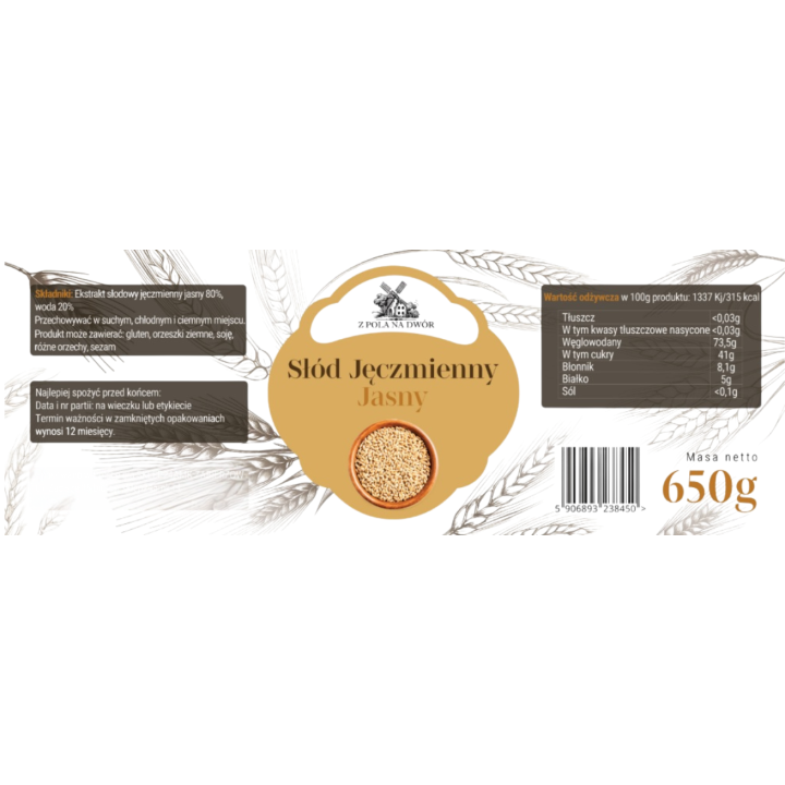 Syrop ze słodu jęczmiennego jasny 550ml na laktację do wypieków i piwa AMK