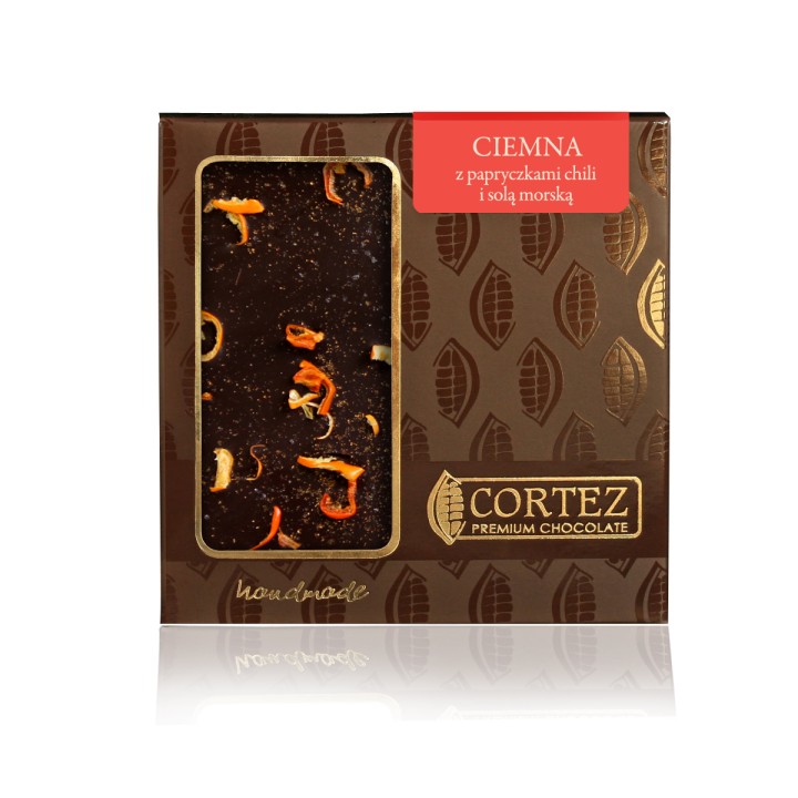 CORTEZ Czekolada CIEMNA z Papryczkami Chilli i Solą Morską 85g Premium