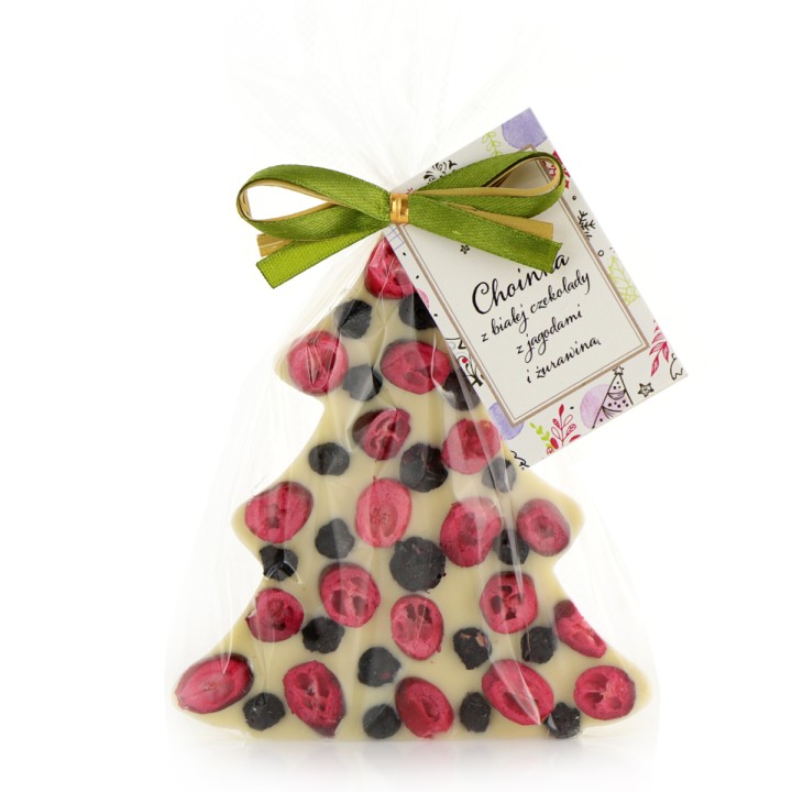Choinka z białej czekolady z Żurawiną i jagodami  65g CORTEZ PREZENT AMK