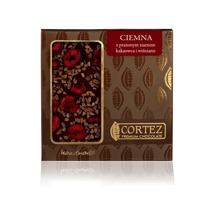 CORTEZ Czekolada Ciemna z prażonym ziarnem kakaowca i wiśniami 85g premium