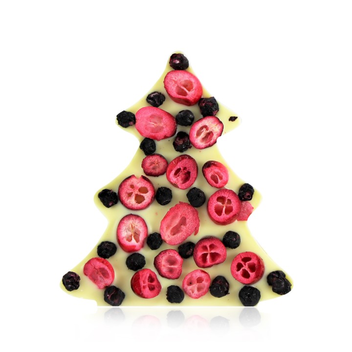 Choinka z białej czekolady z Żurawiną i jagodami  65g CORTEZ PREZENT AMK