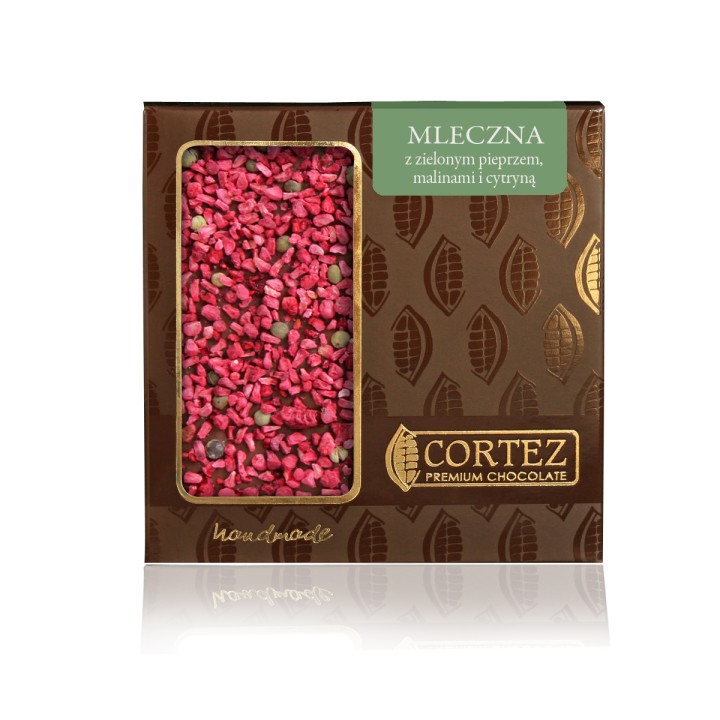 CORTEZ Czekolada Mleczna z zielonym pieprzem, malinami, cytryną 85g